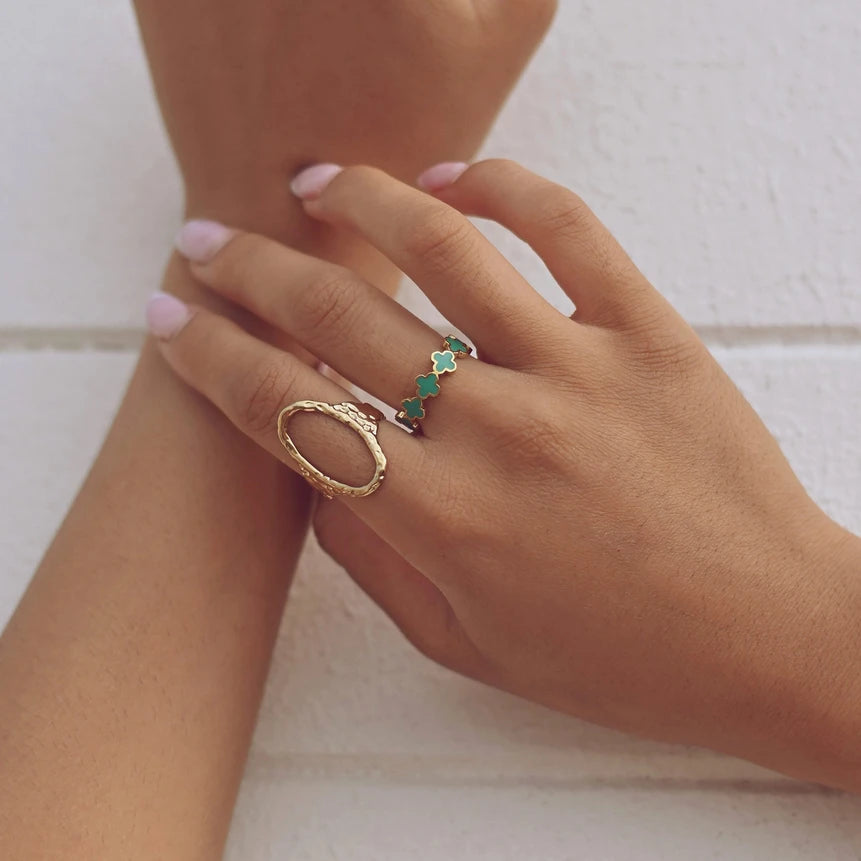 Bague alba réglable acier trèfles verts JZF3401