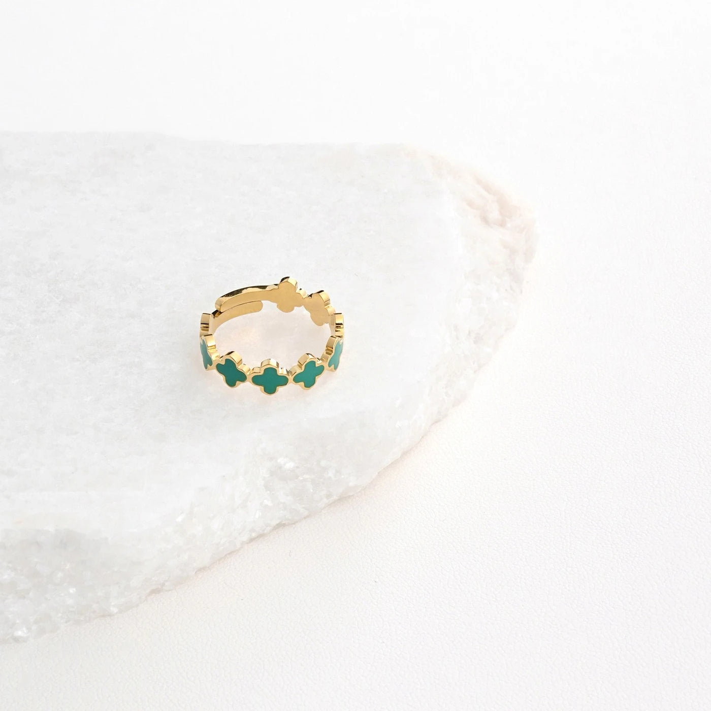 Bague alba réglable acier trèfles verts JZF3401