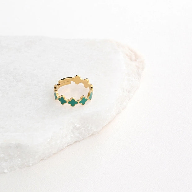 Bague alba réglable acier trèfles verts JZF3401