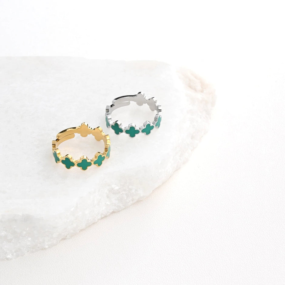 Bague alba réglable acier trèfles verts JZF3401