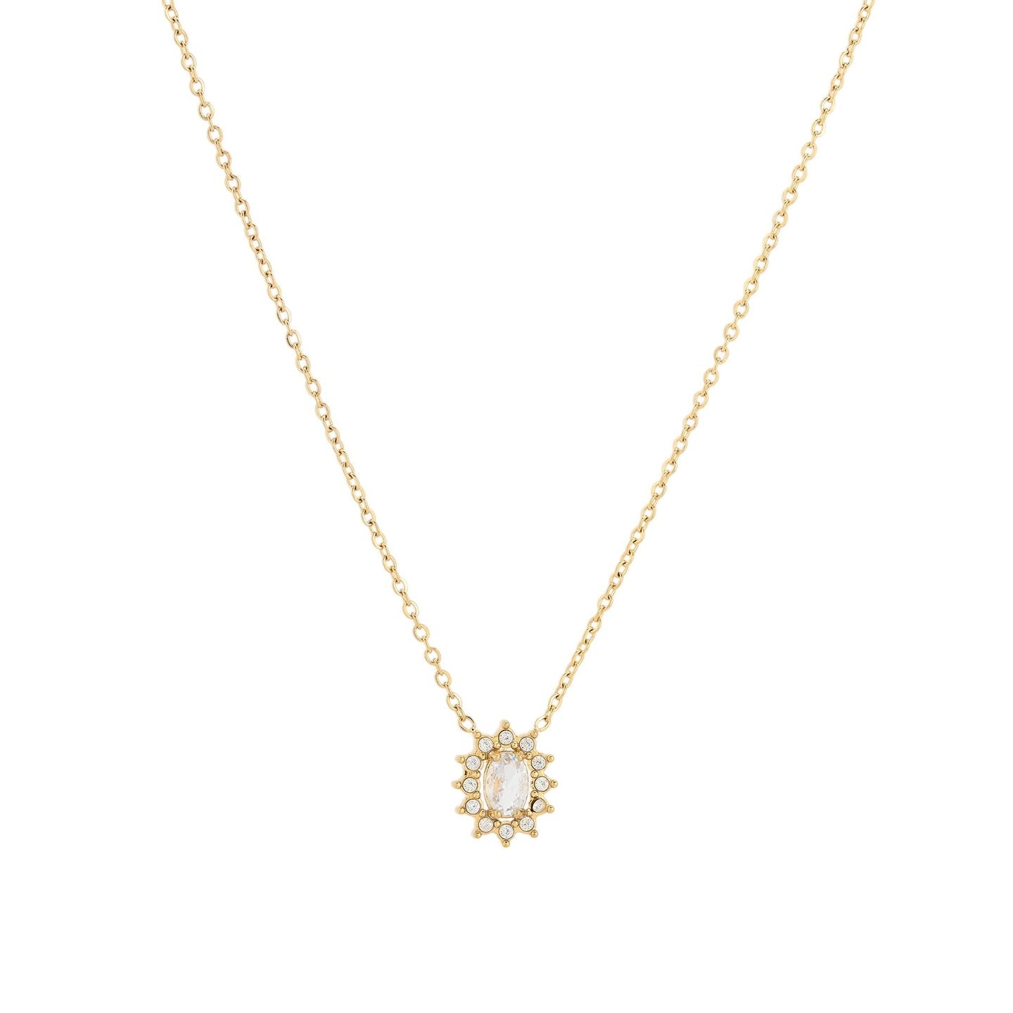 Collier en acier pierre transparent soleil
