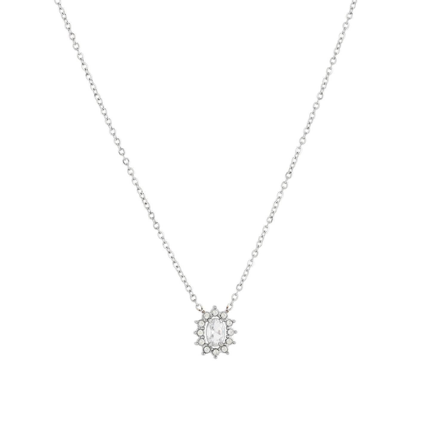 Collier en acier pierre transparent soleil