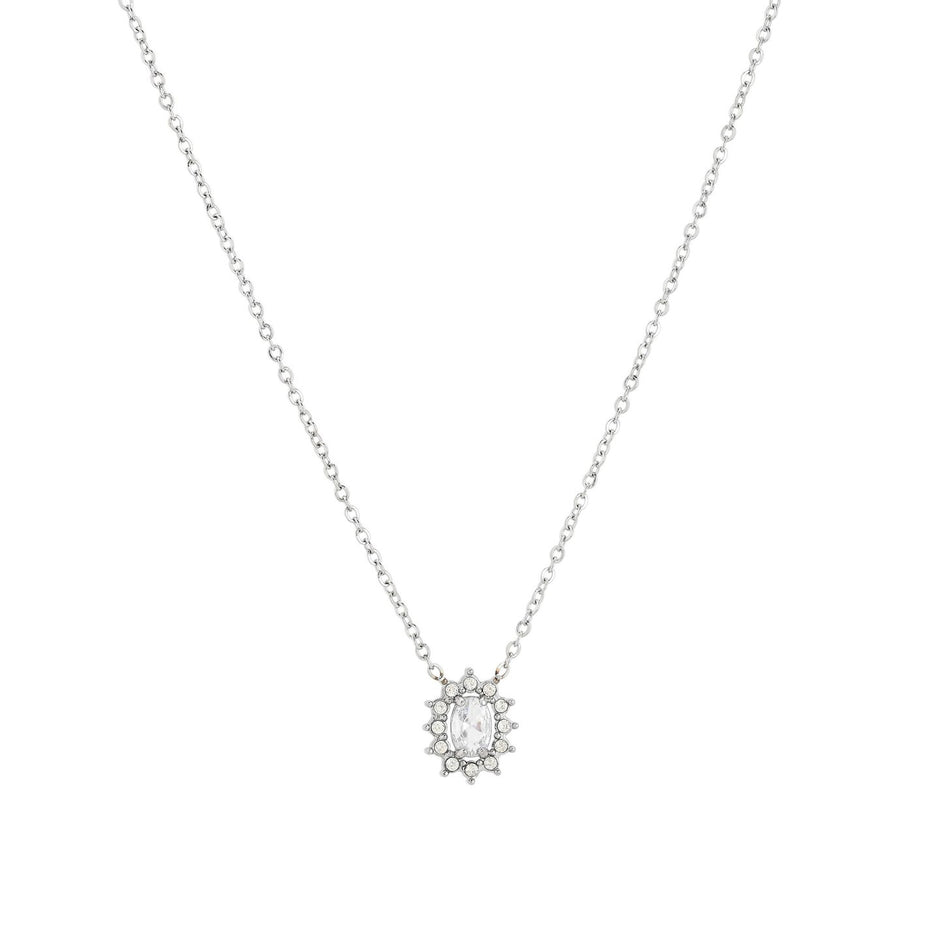 Collier en acier pierre transparent soleil