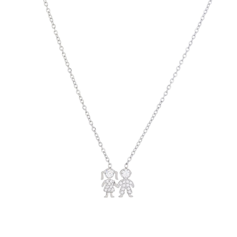 Collier acier et zircones couple