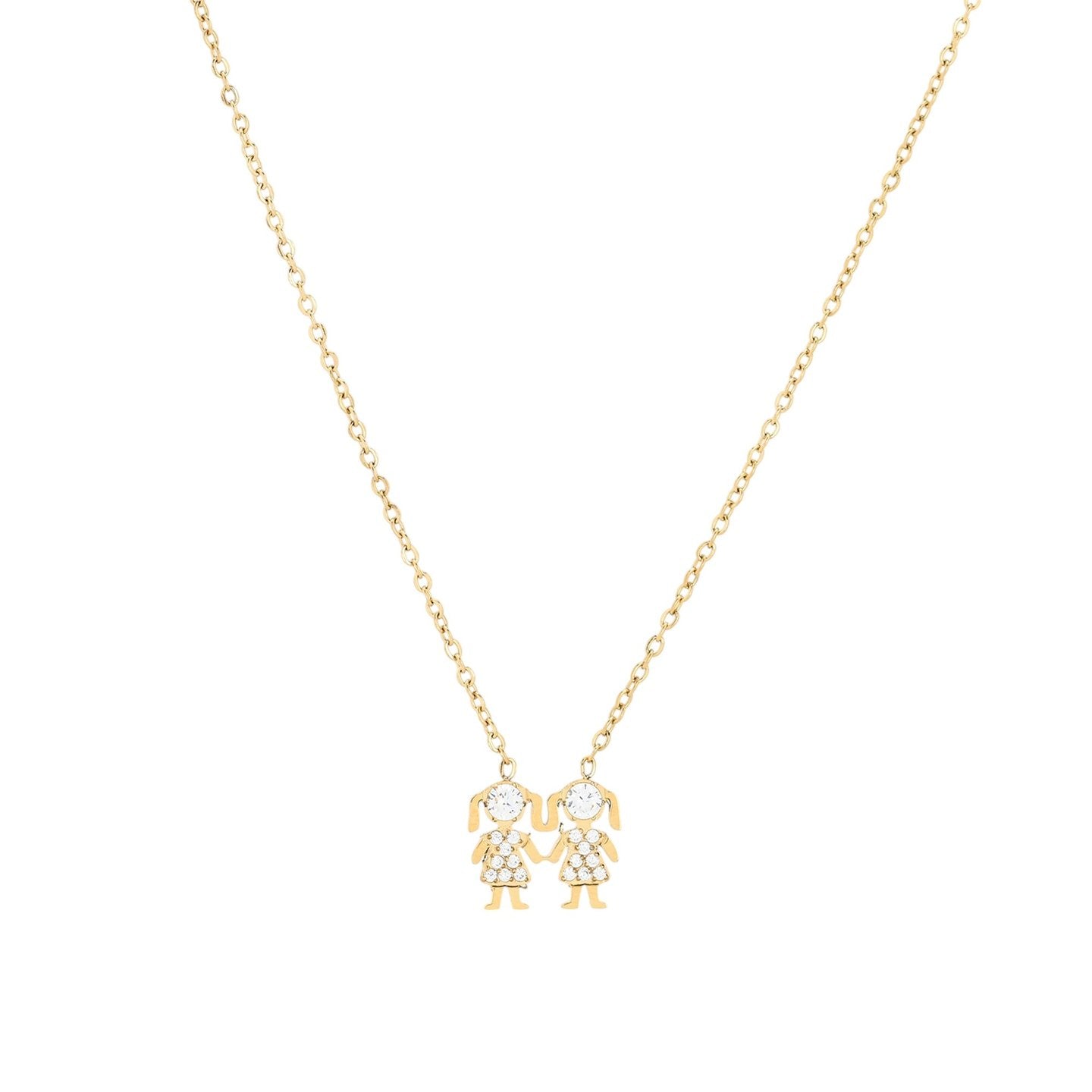 Collier acier et zircones deux filles