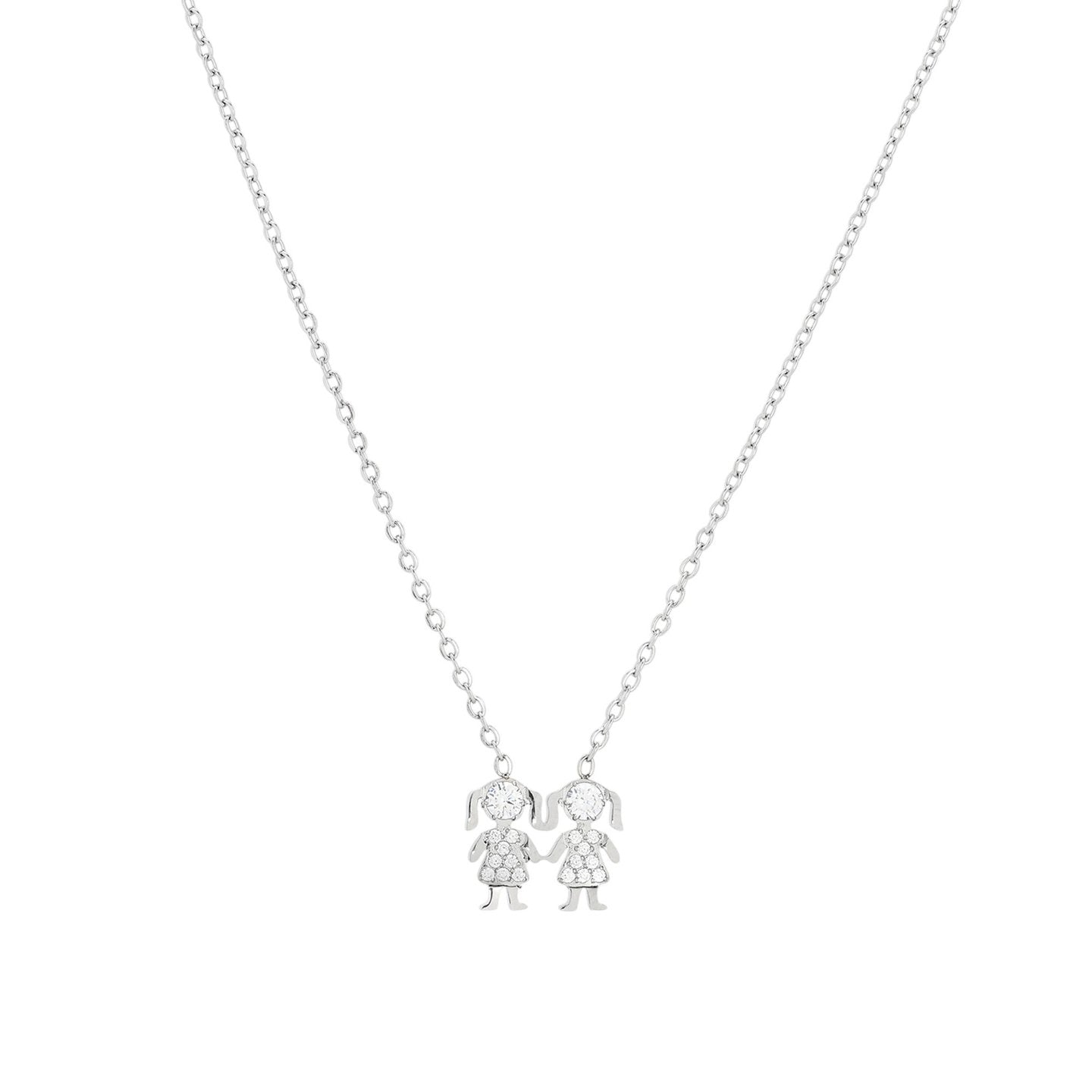 Collier acier et zircones deux filles