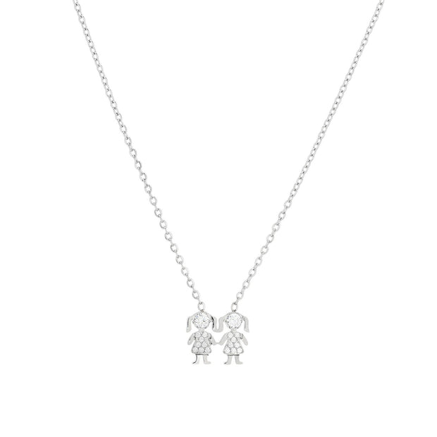 Collier acier et zircones deux filles