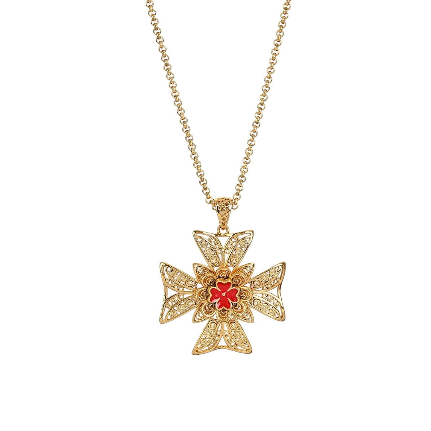Collier Portugal grande croix rouge