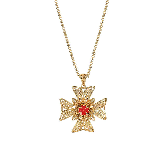 Collier Portugal grande croix rouge