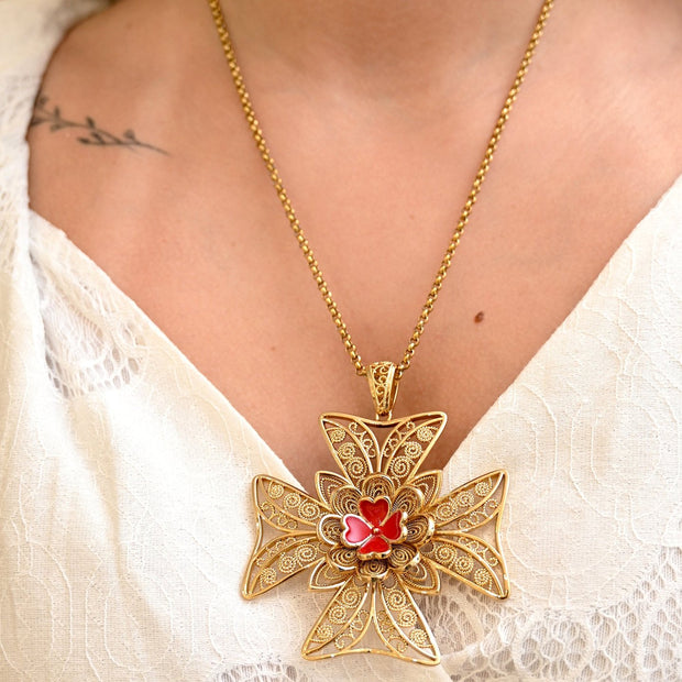 Collier Portugal grande croix rouge