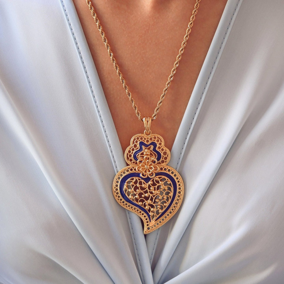 Collier Encantos Portugal cœur bleu