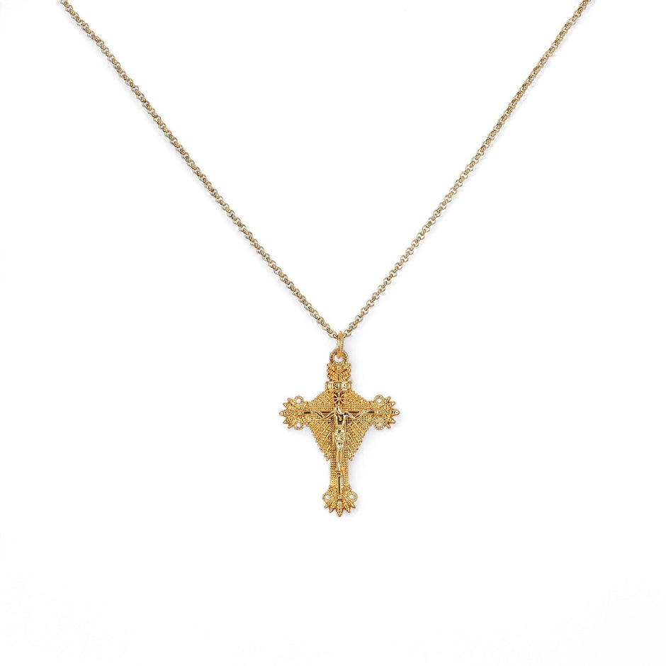 Collier semi précieuse crucifix filigrane