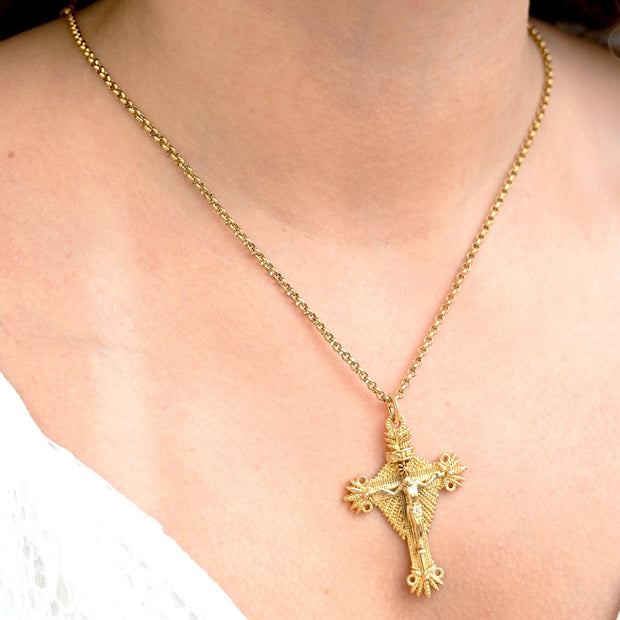 Collier semi précieuse crucifix filigrane