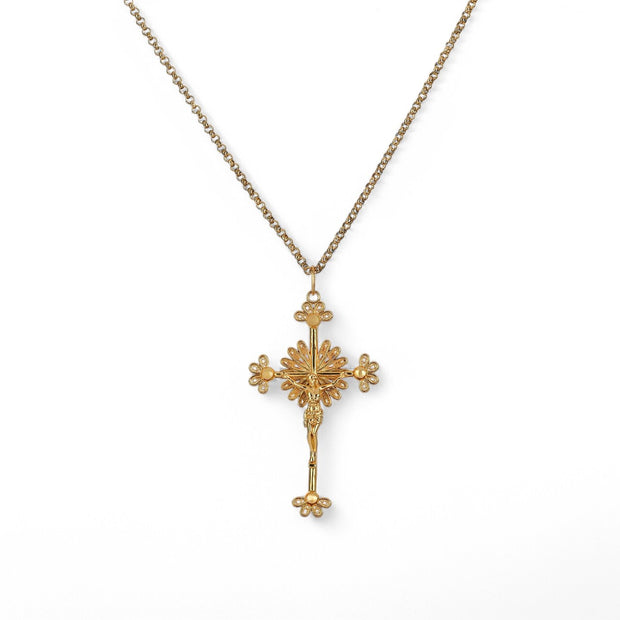 Collier filigrane crucifix semi précieuse