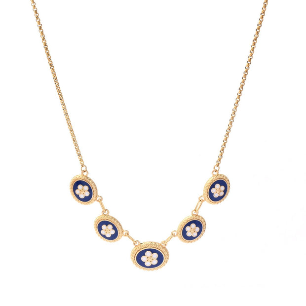 Collier plaqué or 5 fleurs ovale