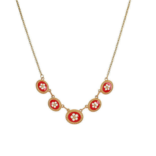 Collier plaqué or 5 fleurs ovale