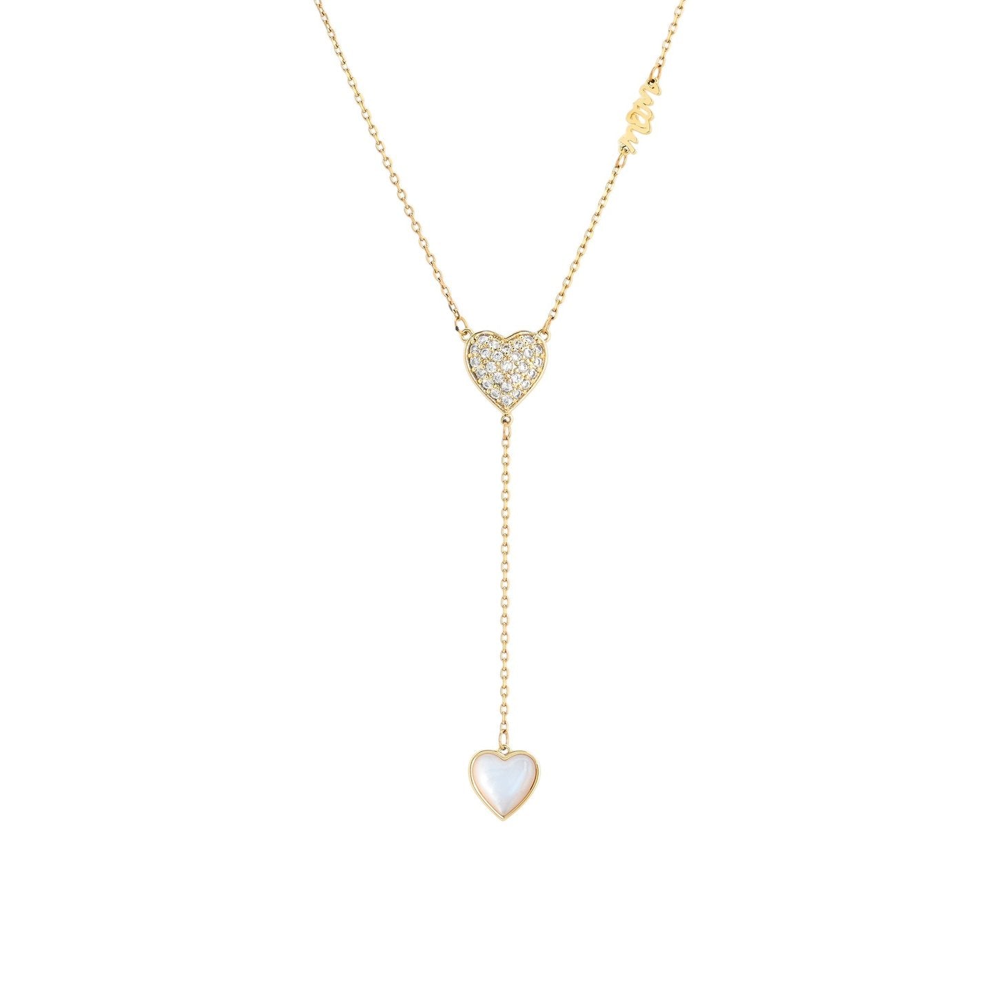 Collier long semi précieuse deux coeurs