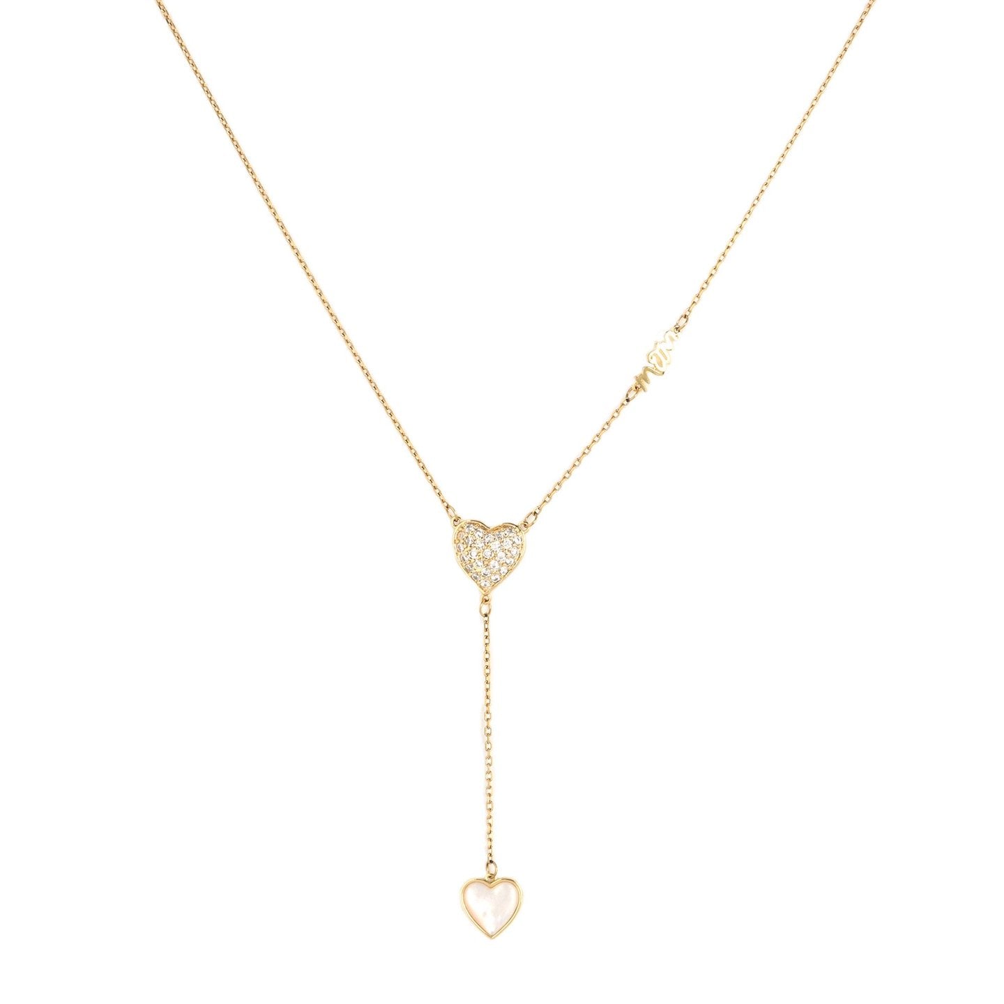 Collier long semi précieuse deux coeurs