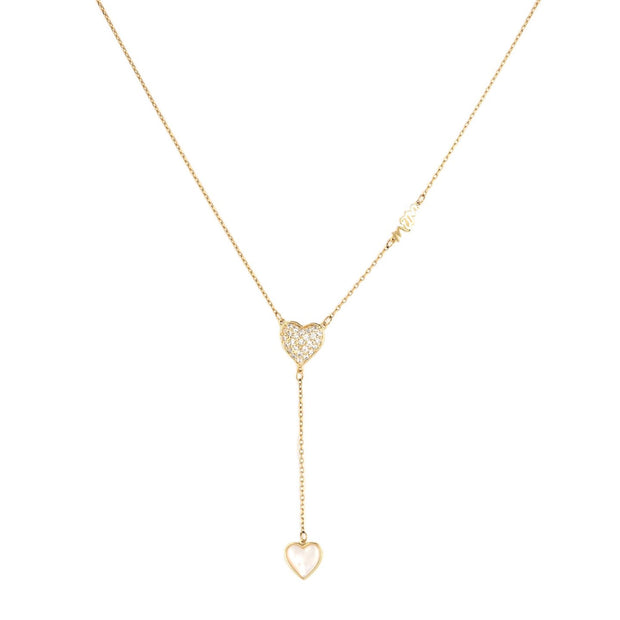 Collier long semi précieuse deux coeurs