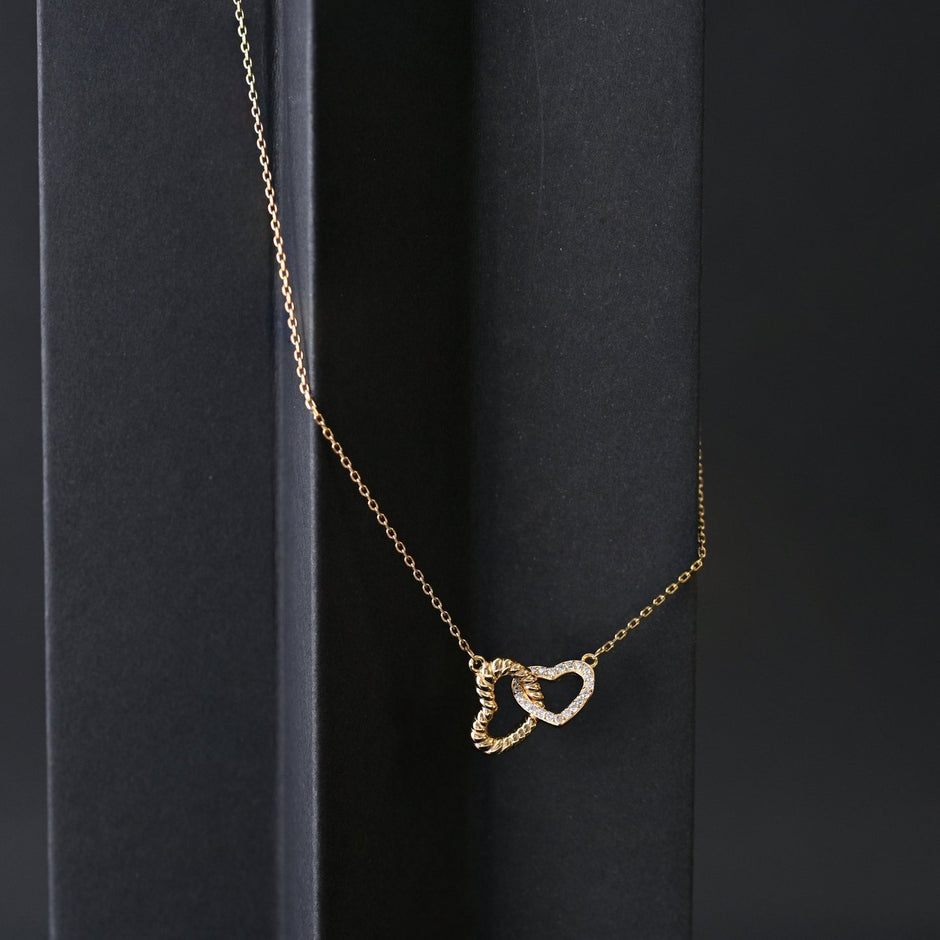 Collier deux coeurs semi précieuse