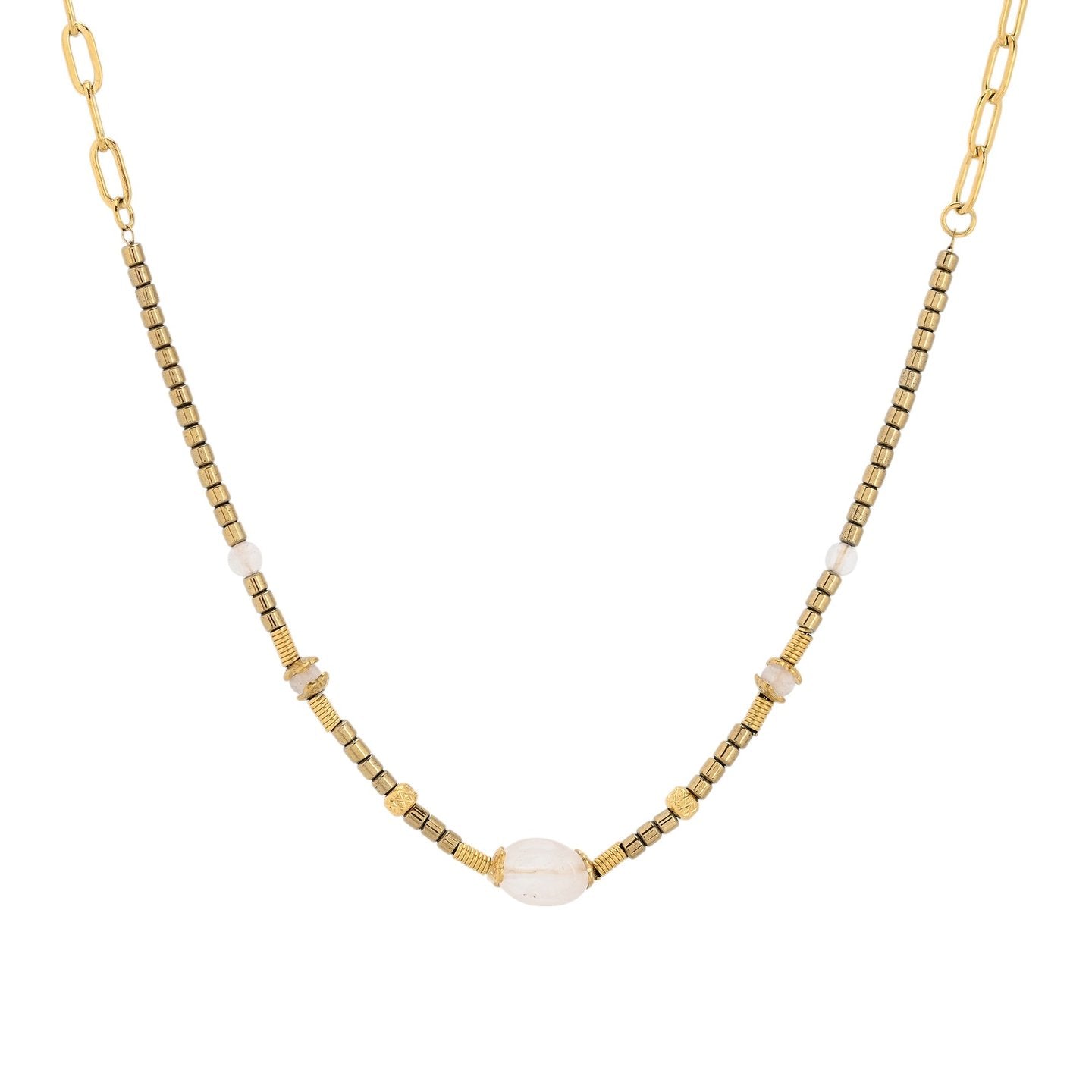 Collier en acier pierre naturel rond