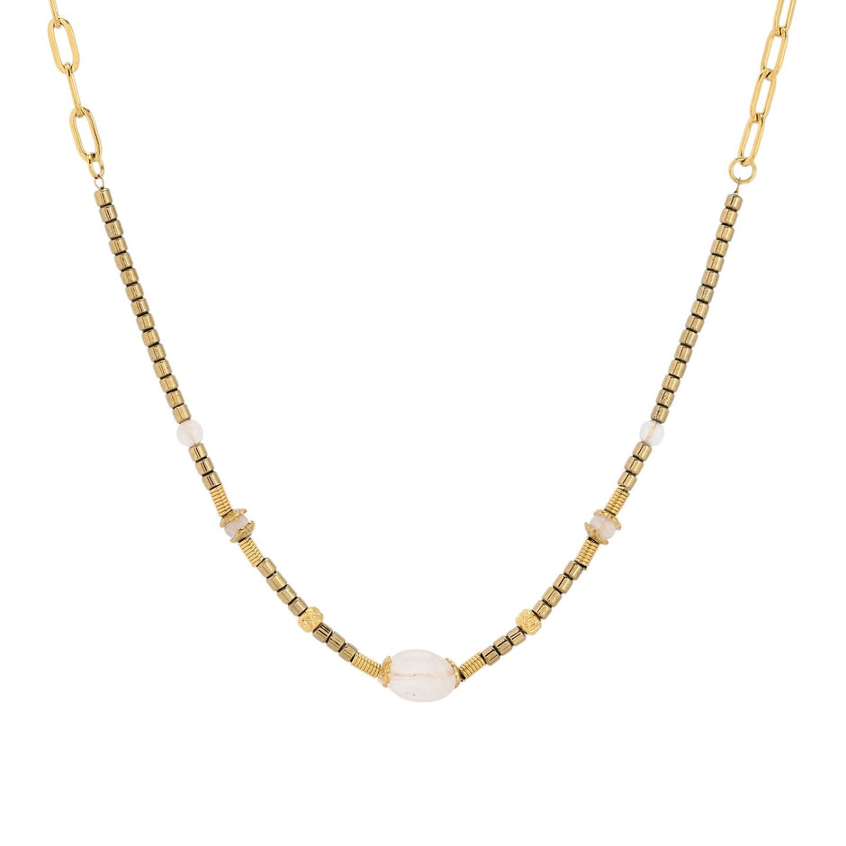 Collier en acier pierre naturel rond