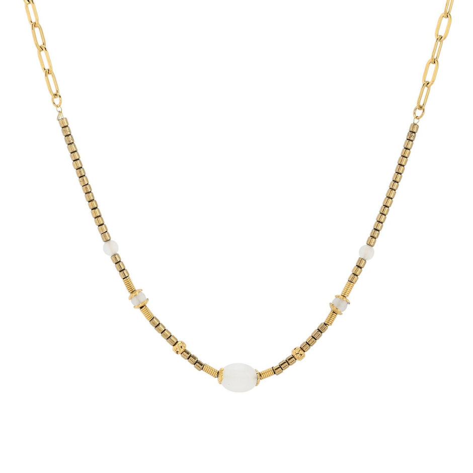 Collier en acier pierre naturel rond