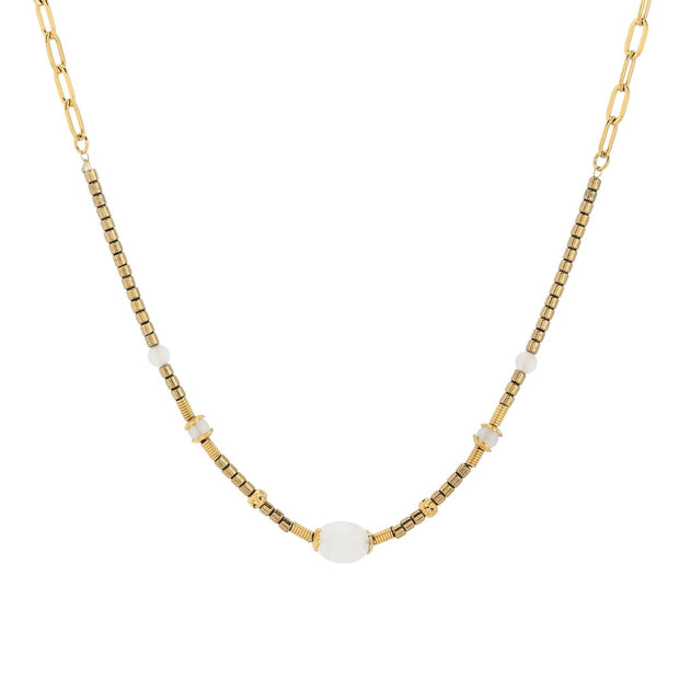 Collier en acier pierre naturel rond
