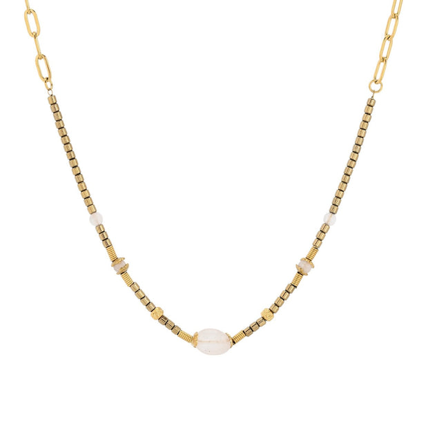 Collier en acier pierre naturel rond
