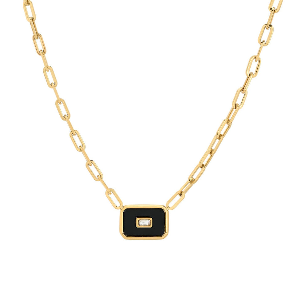Collier en acier pierre rectangulaire
