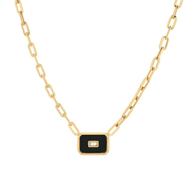 Collier en acier pierre rectangulaire
