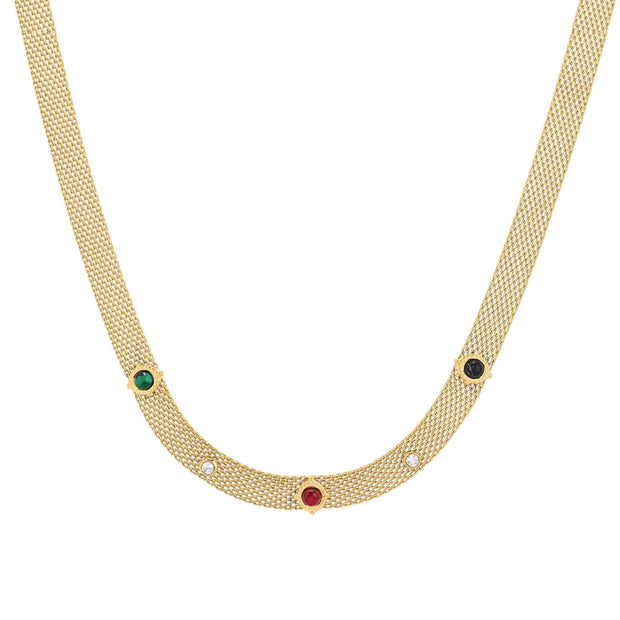 Collier en acier épais pierre rond