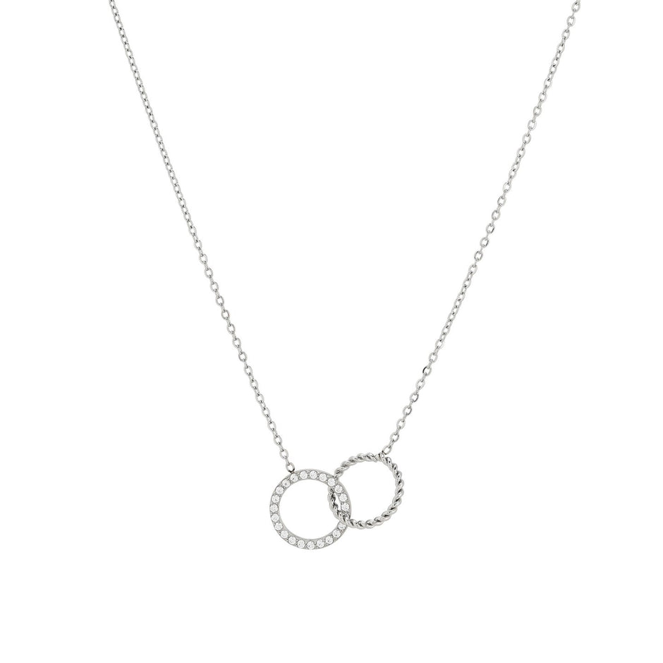 Collier acier et zircones cercles entrelacé