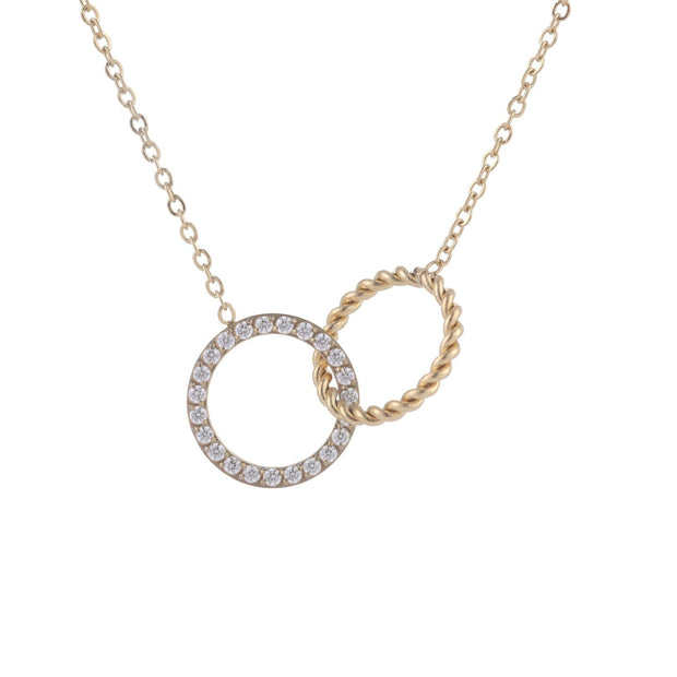 Collier acier et zircones cercles entrelacé