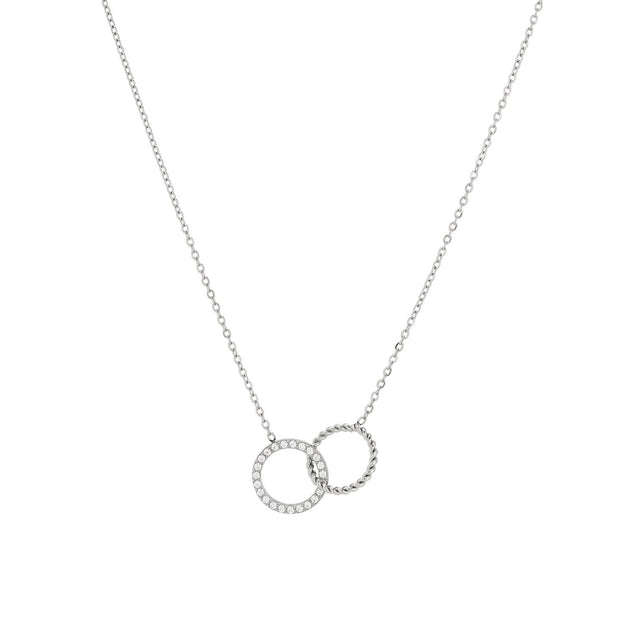 Collier acier et zircones cercles entrelacé