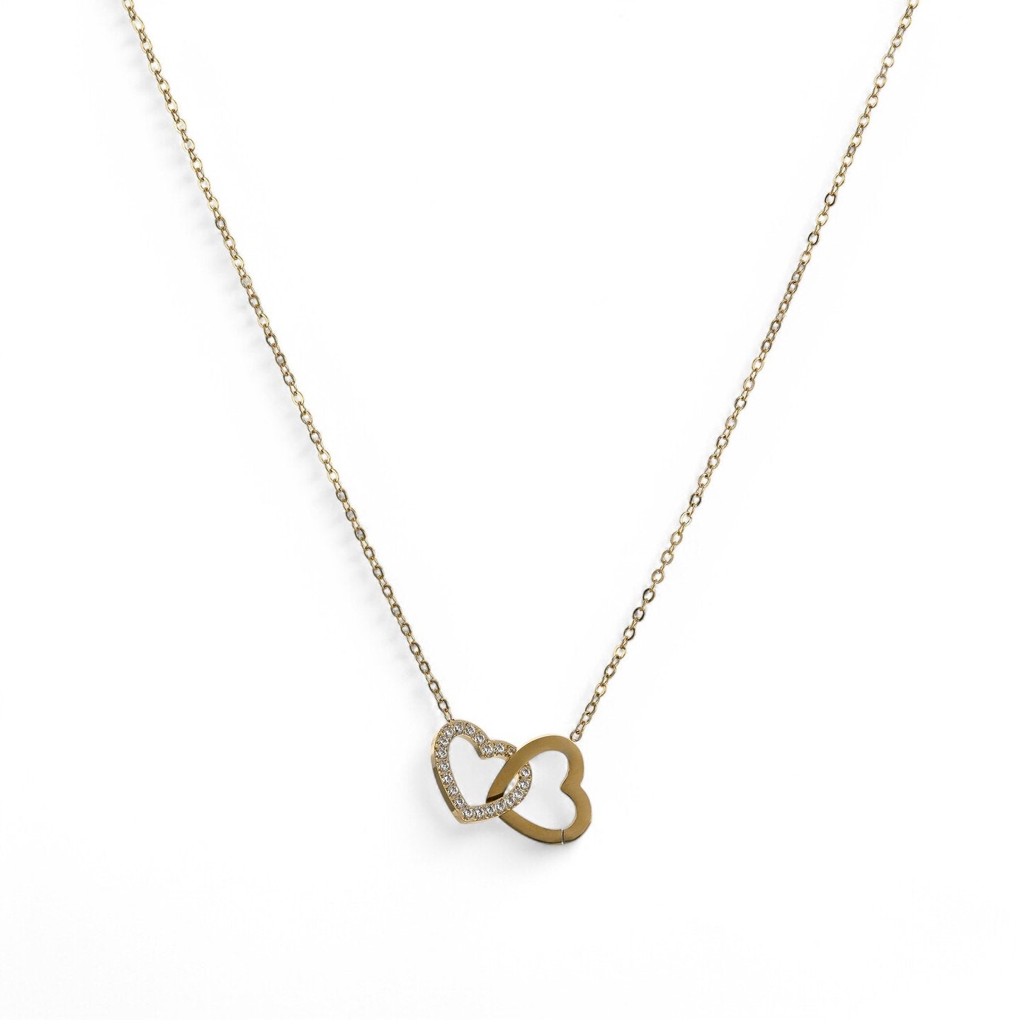 Collier acier cœurs entrelacés