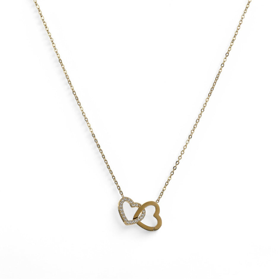 Collier acier cœurs entrelacés