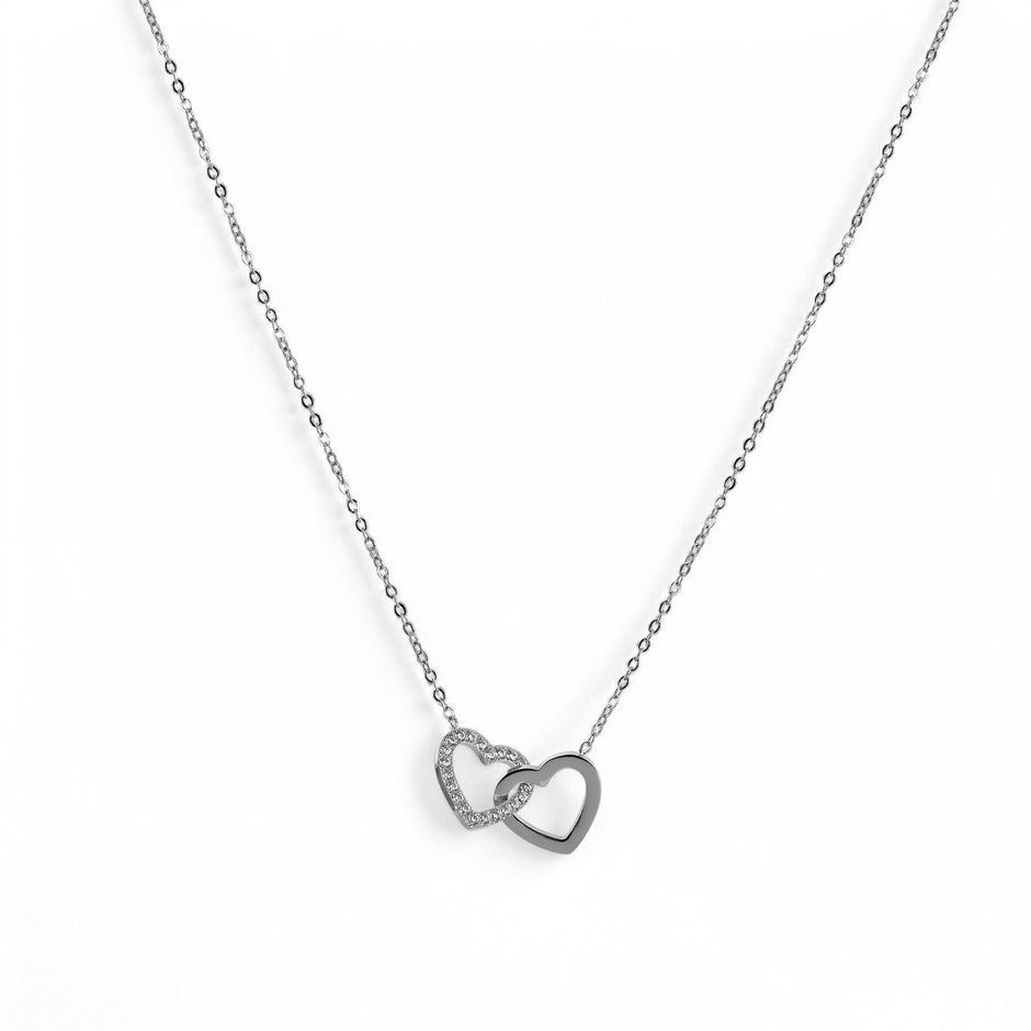 Collier acier cœurs entrelacés