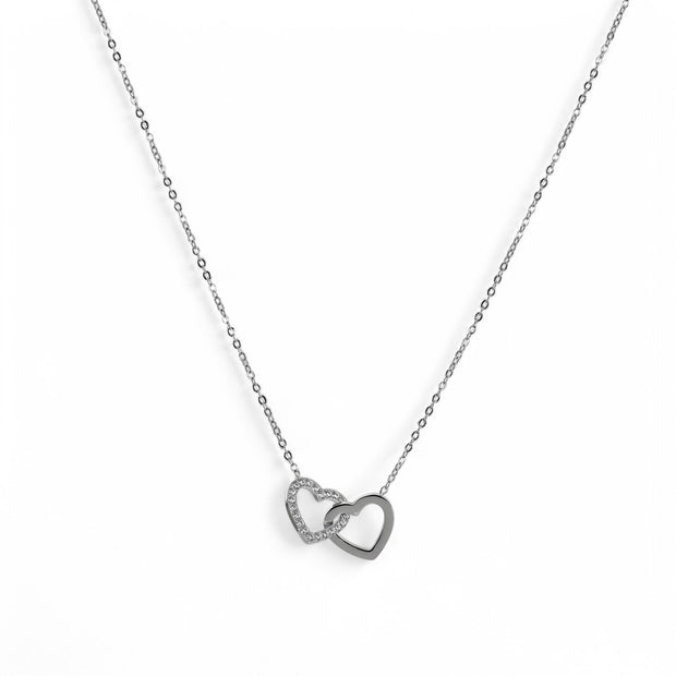 Collier acier cœurs entrelacés