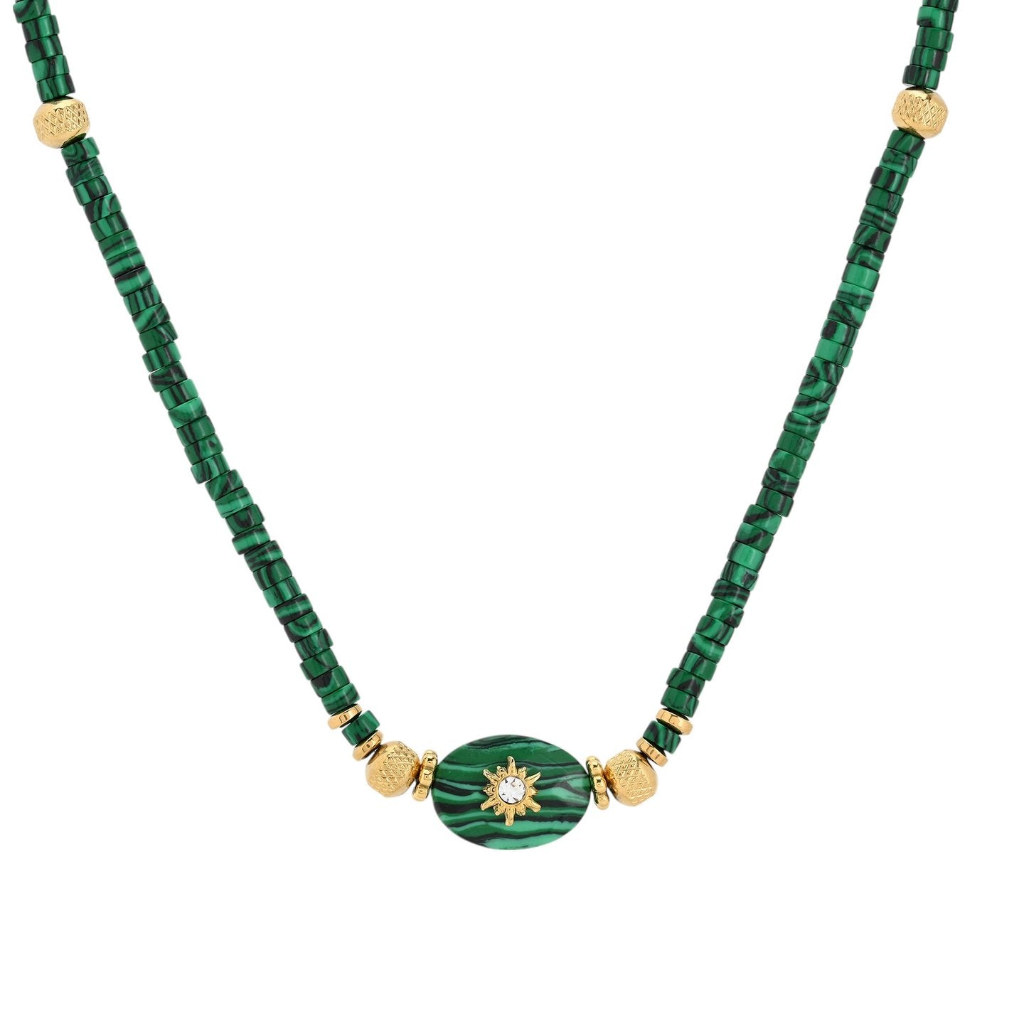 Collier en acier pierres natural avec soleil