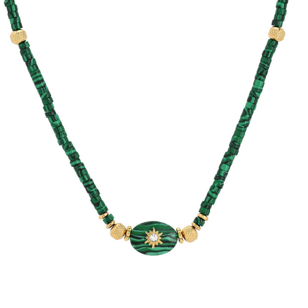 Collier en acier pierres natural avec soleil