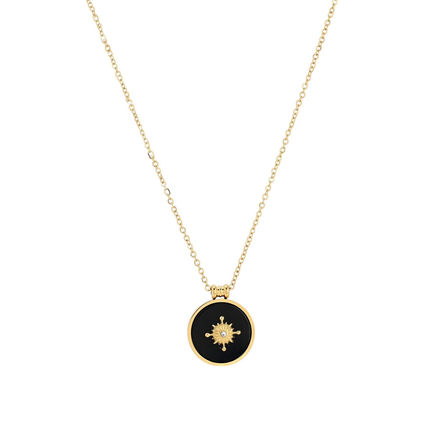 Collier long en acier rond pierres natural