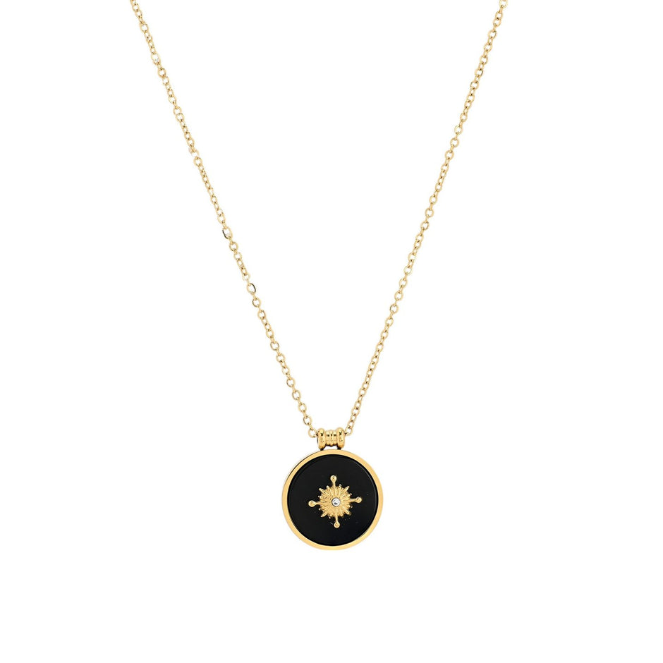 Collier long en acier rond pierres natural