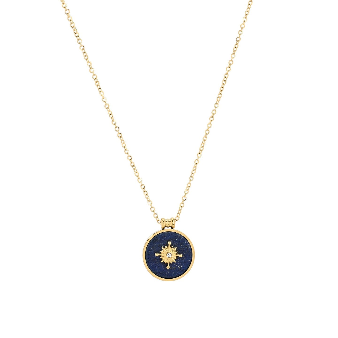 Collier long en acier rond pierres natural