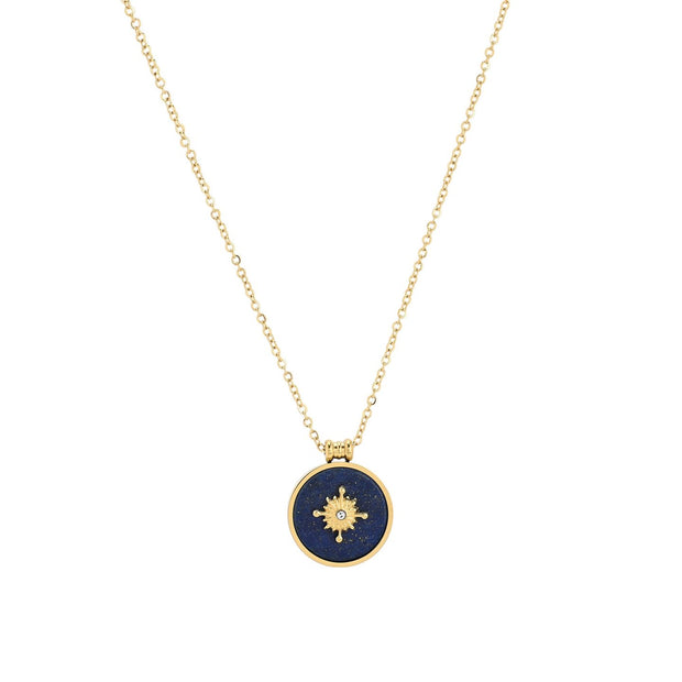 Collier long en acier rond pierres natural