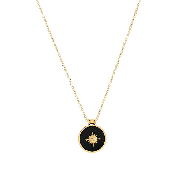 Collier long en acier rond pierres natural