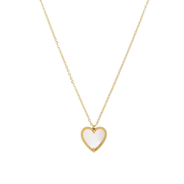 Collier en acier coeur texture et nacre