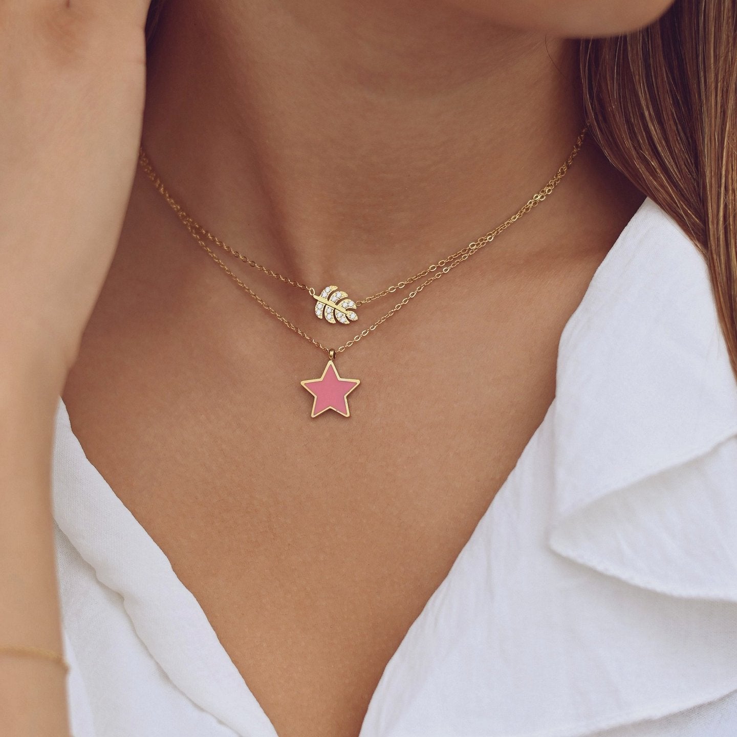 Collier Alba avec feuille et zircones
