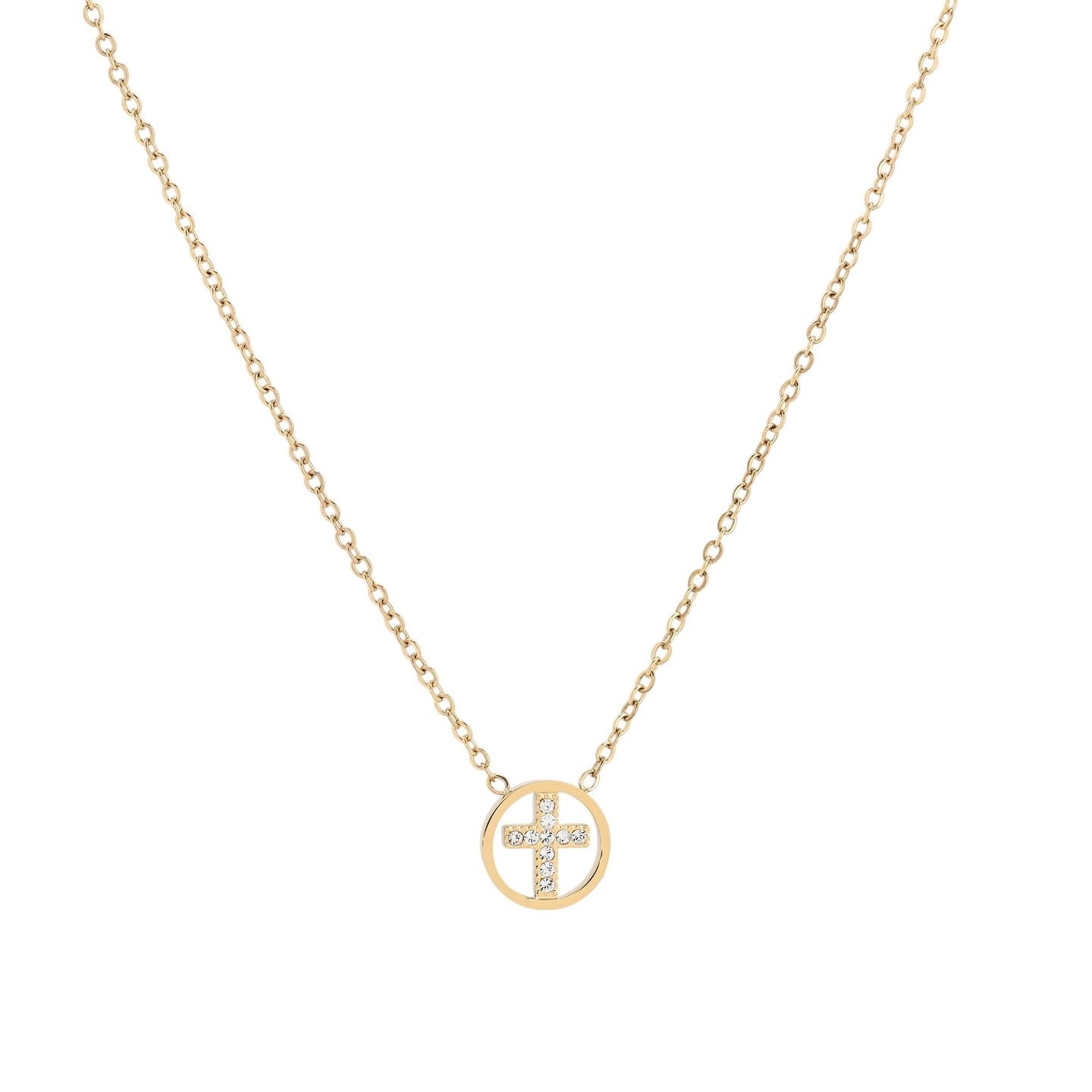 Collier en acier croix avec brilliantes