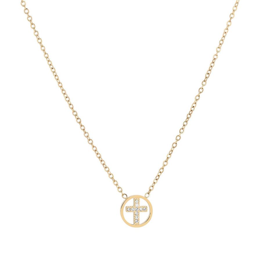 Collier en acier croix avec brilliantes